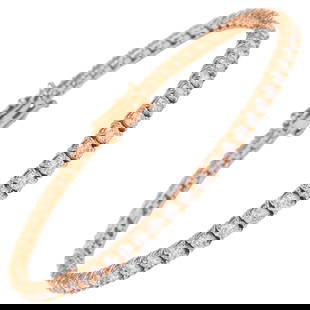 Modern 3.65 Carat Diamond Tennis Bracelet in 14K Rose Gold: Modern 3.65 Carat Diamond Tennis Bracelet in 14K Rose Gold This exquisite 3.65 Carat Diamond Tennis Bracelet features 63 round brilliant diamonds set in luxurious 14 Karat Rose Gold. With a modern sty