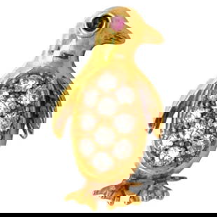 Harbor Diamonds 18K Gold Diamond Penguin Brooch 0.25 Carats: Harbor Diamonds 18K Gold Diamond Penguin Brooch 0.25 Carats This charming Small Diamond Penguin Pin Brooch is crafted from 18 karat yellow gold and features a delightful diamond-studded belly. The bro