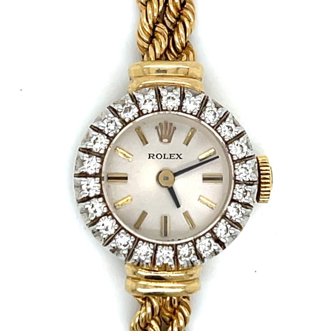 1970s ROLEX Ladies Cocktail Watch 14K Gold 22 Diamonds Triple Signed: 1970s ROLEX Ladies Cocktail Watch 14K Gold 22 Diamonds Triple Signed This exquisite 1970s ROLEX Ladies Cocktail Watch showcases a luxurious design in 14K yellow gold. The watch features 22 diamonds wi