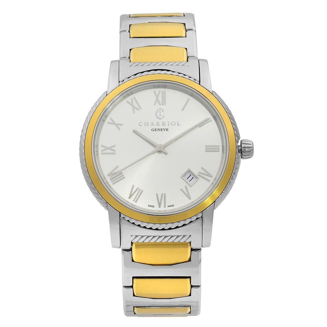 Charriol Parisii 40mm Quartz Watch Two Tone Stainless Steel Silver Dial: Charriol Parisii 40mm Quartz Watch Two Tone Stainless Steel Silver Dial This Charriol Parisii wristwatch combines elegance with functionality, featuring a stunning silver sunburst dial with easy-to-re