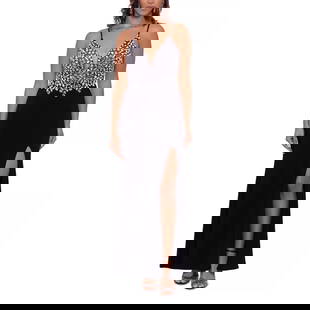 XSCAPE Women's Black Long Gown Size 8 Beaded Patchwork Dress: XSCAPE Women's Black Long Gown Size 8 Beaded Patchwork Dress Elevate your formal attire with this elegant XSCAPE Women's Long Gown Dress, featuring a stunning black patchwork design adorned with uniqu