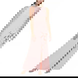 ELIZA J Blush Pink Sleeveless Ruffle Long Gown Size 14: ELIZA J Blush Pink Sleeveless Ruffle Long Gown Size 14 Elevate your formal wardrobe with this stunning ELIZA J Sleeveless Draped Ruffle Detail Long Gown in a soft blush pink hue. Designed for special