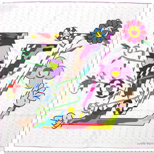 Louis Vuitton x Takashi Murakami Silk Scarf Multicolor 90cm Collaboration: Louis Vuitton x Takashi Murakami Silk Scarf Multicolor 90cm Collaboration This exquisite Louis Vuitton x Takashi Murakami collaboration features a vibrant multicolor design, showcasing the iconic arti