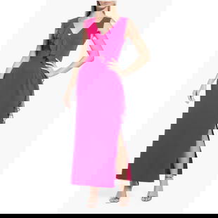 Connected Plus Size 18W Fuchsia V-Neck Ruffle Gown: Connected Plus Size 18W Fuchsia V-Neck Ruffle Gown Elevate your formal wardrobe with this stunning Connected Plus Size V-Neck Ruffle Dress Gown in Fuchsia. Designed for a graceful silhouette, this gow