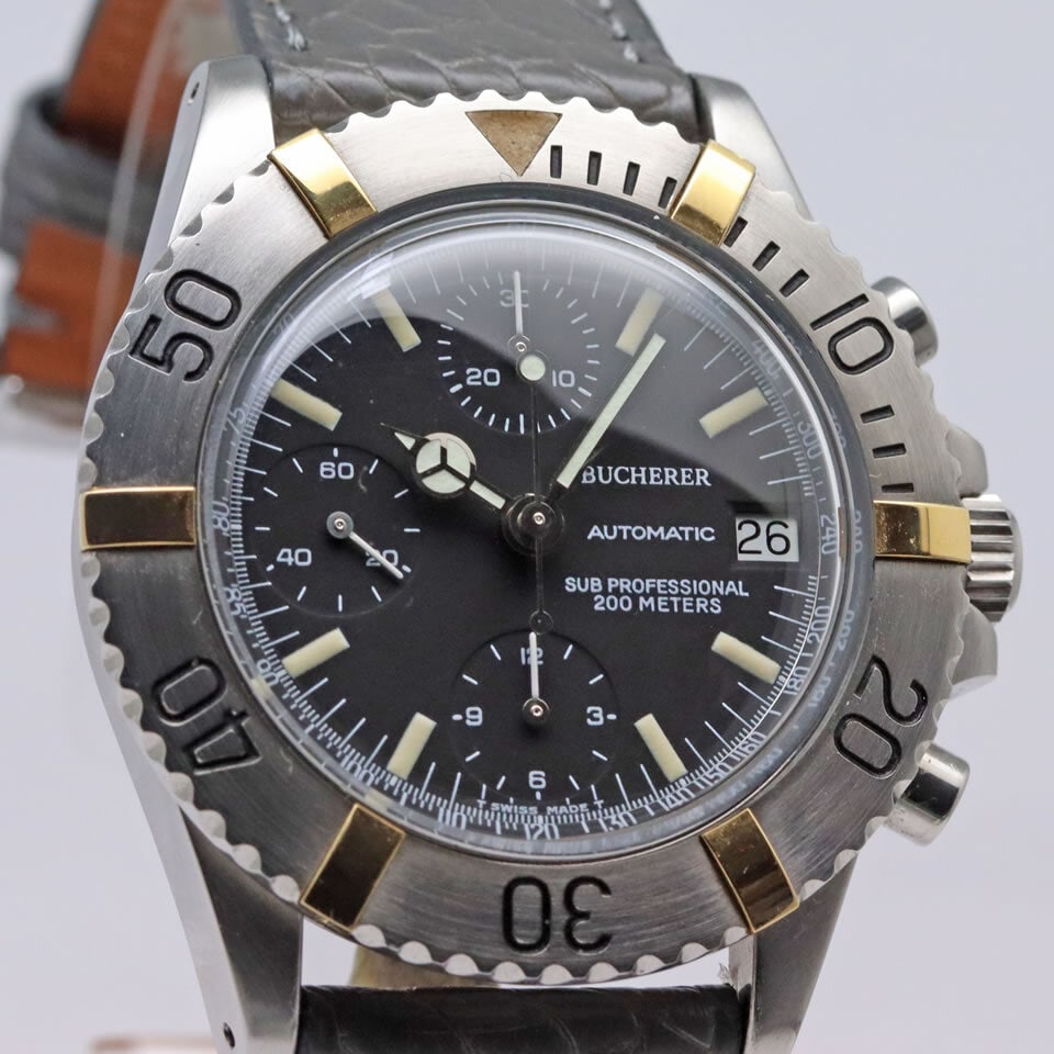 Bucherer Sub Professional 200M Chronograph Automatic Men's Watch Ref. 12987: Bucherer Sub Professional 200M Chronograph Automatic Men's Watch Ref. 12987 Discover the Bucherer Sub Professional 200mt wristwatch, a remarkable timepiece from the 1990s that combines luxury and func