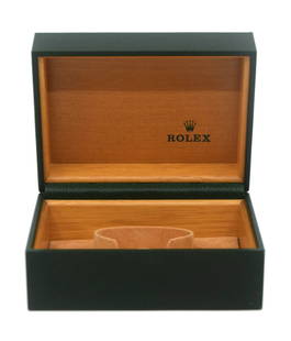 Authentic Rolex Green Presentation Watch Box 6x4x2 Inches: Authentic Rolex Green Presentation Watch Box 6x4x2 Inches This authentic Rolex Green Wood Watch Box is crafted from paper/cardboard wood, providing a stylish presentation for your timepiece. The box f