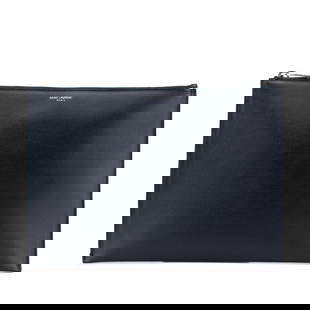 Saint Laurent Grain De Poudre Blue Leather Zip Clutch with Dust Bag and Box: Saint Laurent Grain De Poudre Blue Leather Zip Clutch with Dust Bag and Box Introducing the Saint Laurent Grain De Poudre Zip Clutch, a stylish and functional accessory crafted from premium leather. T