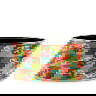 Hermes Extra Wide Chain D'Ancre Enamel Bangle 65 Orange: Hermes Extra Wide Chain D'Ancre Enamel Bangle 65 Orange This striking Extra Wide Chain D'Ancre Enamel Bangle showcases a vibrant orange print on enamel with a durable palladium-plated body. Crafted in
