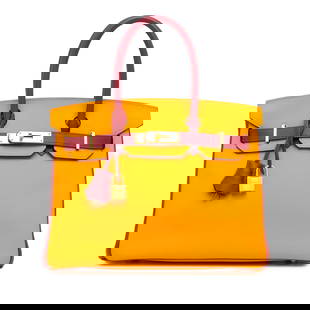 Hermes HSS Special Order Bicolor Swift Birkin Retourne 30 Jaune D'Or Leather Bag: Hermes HSS Special Order Bicolor Swift Birkin Retourne 30 Jaune D'Or Leather Bag This exquisite Hermes HSS Special Order Bicolor Swift Birkin Retourne 30 bag showcases a luxurious swift leather body i