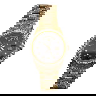 Rolex Day-Date 1803 Black Dial Diamond Bezel President Bark Bracelet: Rolex Day-Date 1803 Black Dial Diamond Bezel President Bark Bracelet This stunning Rolex Day-Date features a sophisticated black dial, complemented by a diamond bezel. The watch is crafted for men and