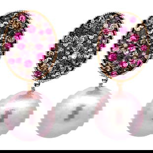 Harbor Diamonds 18K Rose Gold Pink Sapphire Pearl Drop Earrings 3.05 Carats: Harbor Diamonds 18K Rose Gold Pink Sapphire Pearl Drop Earrings 3.05 Carats These stunning drop earrings are crafted from 18 karat rose gold and feature a contemporary design that showcases a beautifu