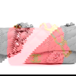 Chanel Mini Quilted Lambskin Funky Town Flap Pink Bag: Chanel Mini Quilted Lambskin Funky Town Flap Pink Bag This Chanel Mini Quilted Lambskin Funky Town Flap shoulder bag is crafted from luxurious quilted lambskin leather in a stunning pink hue. It featu
