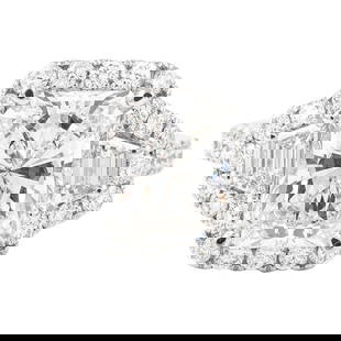 GIA 3.00ct Radiant Cut Diamond H SI1 Three Stone Ring 18k White Gold: GIA 3.00ct Radiant Cut Diamond H SI1 Three Stone Ring 18k White Gold This stunning three-stone engagement ring features a GIA certified 3.00 carat radiant cut diamond, showcasing H color and SI1 clari