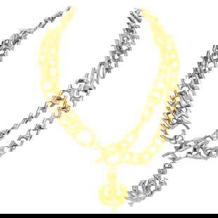 Vintage Karl Lagerfeld 80s Gold Plated Double Chain Necklace: Vintage Karl Lagerfeld 80s Gold Plated Double Chain Necklace This stunning Karl Lagerfeld 80s Double Chain Necklace showcases a timeless design with a chic anchor pendant. Crafted from solid metal wit