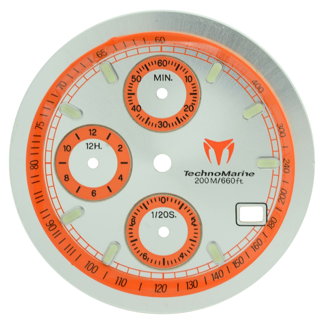 Technomarine Cruise Silver Orange 30mm Sub-Dial for 36mm Watches: Technomarine Cruise Silver Orange 30mm Sub-Dial for 36mm Watches Upgrade your Technomarine Cruise watch with this striking 30mm silver and orange sub-dial, designed specifically for 36mm case models.
