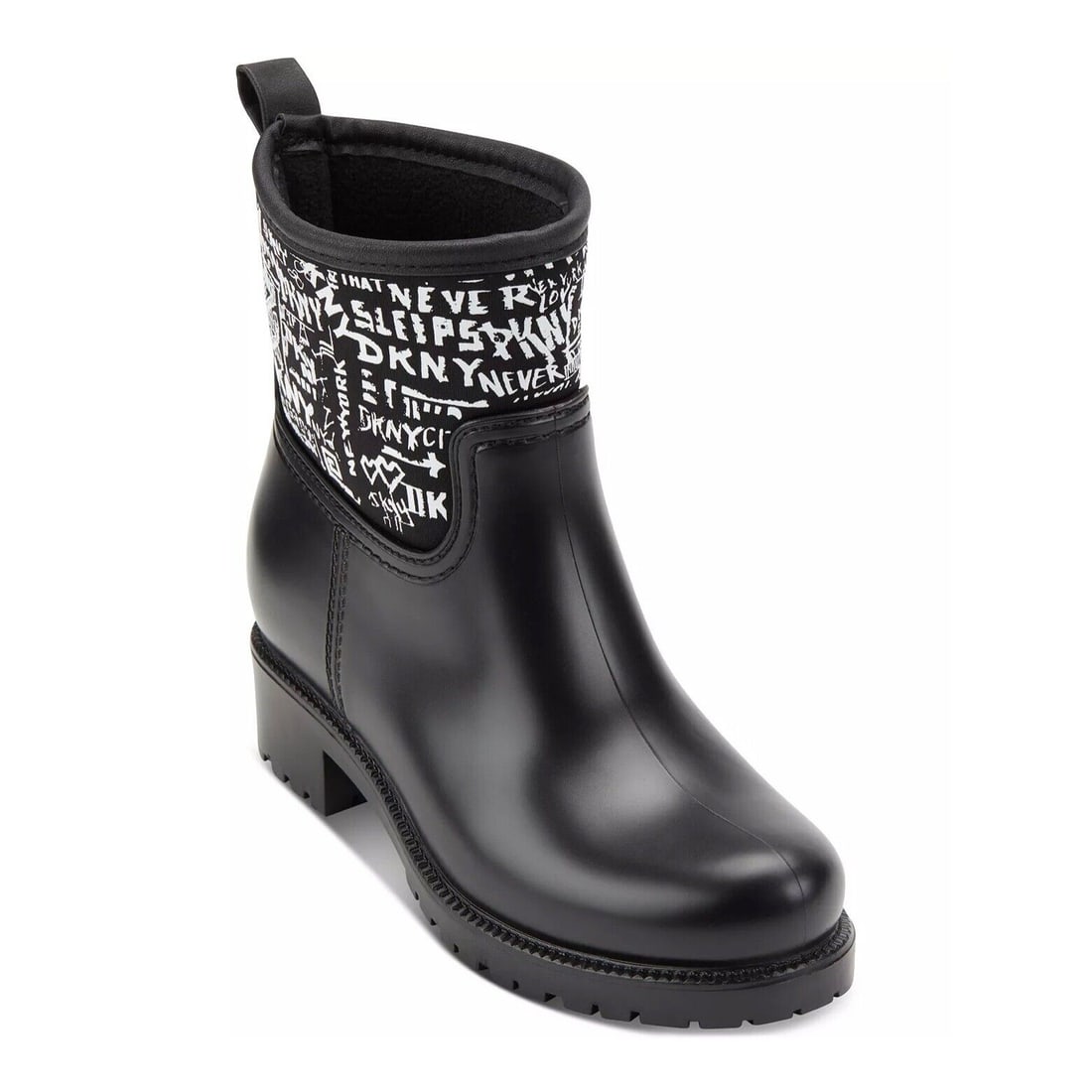 DKNY Women's Rainy Black Round Toe Pull-On Rubber Booties 6: DKNY Women's Rainy Black Round Toe Pull-On Rubber Booties 6 Step out in style this winter with these DKNY Women's Rainy Round-toe Pull-on Rubber Booties. Designed for both fashion and function, these