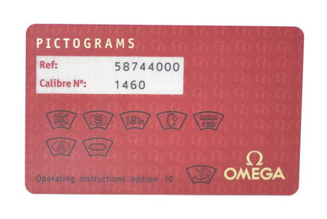 Omega Pictogram Card Ref 58744000 for Caliber 1460: Omega Pictogram Card Ref 58744000 for Caliber 1460 This Omega Pictogram Card (Ref: 58744000) is designed for the Caliber 1460. It is a pre-owned item, showcasing the brand's commitment to quality and