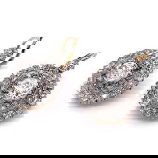 Victorian 18K Yellow Gold Platinum Diamond Earrings 1.54 Ct Old Mine: Victorian 18K Yellow Gold Platinum Diamond Earrings 1.54 Ct Old Mine These exquisite Victorian earrings are crafted from a luxurious combination of 18K yellow gold and platinum. They feature two stunn