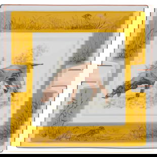 Hermes Braque Allemand Porcelain Ashtray 6x6 in France: Hermes Braque Allemand Porcelain Ashtray 6x6 in France Discover the exquisite Hermes Braque Allemand Limoges Ashtray, a stunning piece of fine porcelain crafted in France during the 20th century. This
