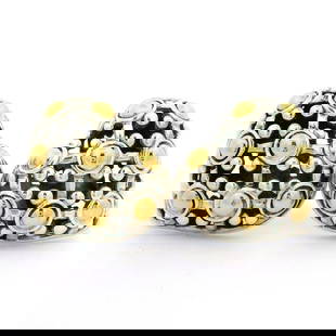 John Hardy 18k Gold Sterling Silver Heart Dot Stud Earrings: John Hardy 18k Gold Sterling Silver Heart Dot Stud Earrings Elevate your style with these exquisite stud earrings featuring a beautiful design by John Hardy. Crafted from sterling silver and accented
