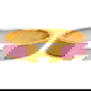 Hermes Clic H Rose Flamingo Bracelet Gold Plated Enamel 2023: Hermes Clic H Rose Flamingo Bracelet Gold Plated Enamel 2023 Introducing the Hermes New Clic H Rose Flamingo Bracelet, a stunning piece crafted from gold plate. This narrow bracelet features a vibrant