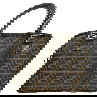 Fendi Brown Zucca 2-Way Handbag with Leather Lining: Fendi Brown Zucca 2-Way Handbag with Leather Lining This stylish Fendi Brown Zucca 2-way handbag combines functionality with luxury. Crafted from durable canvas, it features the iconic Fendi Zucca pat
