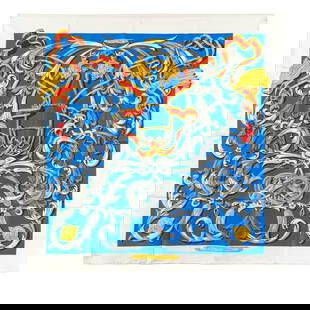 Hermes Le Mors A La Conetable Blue Silk Scarf 100% Silk France: Hermes Le Mors A La Conetable Blue Silk Scarf 100% Silk France This exquisite Hermes Le Mors A La Conetable Silk Scarf showcases a stunning print on luxurious 100% silk. Measuring 88.00 cm in length a