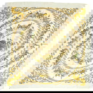 Hermes La Promenade de Longchamps Silk Scarf by Ledoux 35 in: Hermes La Promenade de Longchamps Silk Scarf by Ledoux 35 in Exquisite Hermes La Promenade de Longchamps scarf crafted in luxurious silk twill, designed by the esteemed artist Ledoux. This stunning pi