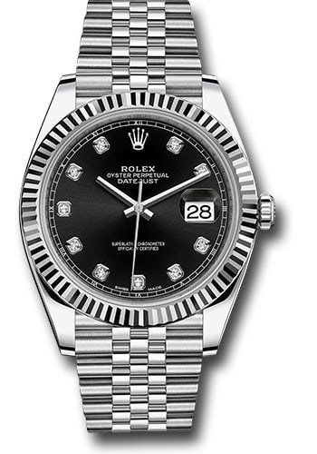 Rolex Datejust 126334 Black Diamond Dial Jubilee Bracelet Green Card: Rolex Datejust 126334 Black Diamond Dial Jubilee Bracelet Green Card This exquisite Rolex Datejust features a stunning black diamond dial and a classic fluted bezel. Crafted for men, this watch has a
