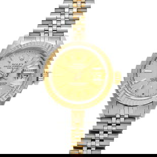 ROLEX Datejust 69173 Ladies Watch 1986 Yellow Gold Stainless Steel: ROLEX Datejust 69173 Ladies Watch 1986 Yellow Gold Stainless Steel Presenting the ROLEX Datejust 69173, a captivating ladies' wristwatch manufactured around 1986. This exquisite timepiece features a c