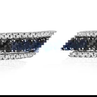 Rachel Koen Spiral Band Ring 14K White Gold Diamonds Sapphires 4.75Ctw Adjustable Size 7-9: Rachel Koen Spiral Band Ring 14K White Gold Diamonds Sapphires 4.75Ctw Adjustable Size 7-9 This stunning spiral band ring by Rachel Koen features a captivating design with prong-set oval-cut blue sapp
