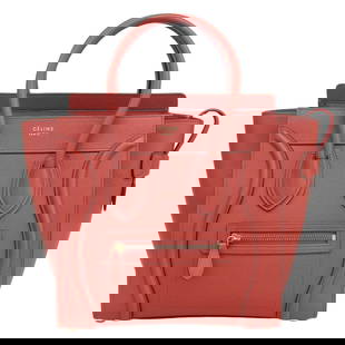 Celine Red Leather Luggage Micro Handbag 25.5cm x 26.5cm x 13cm: Celine Red Leather Luggage Micro Handbag 25.5cm x 26.5cm x 13cm This Celine Luggage Micro Handbag is a stunning accessory crafted from high-quality leather in a vibrant red color. Perfectly sized for