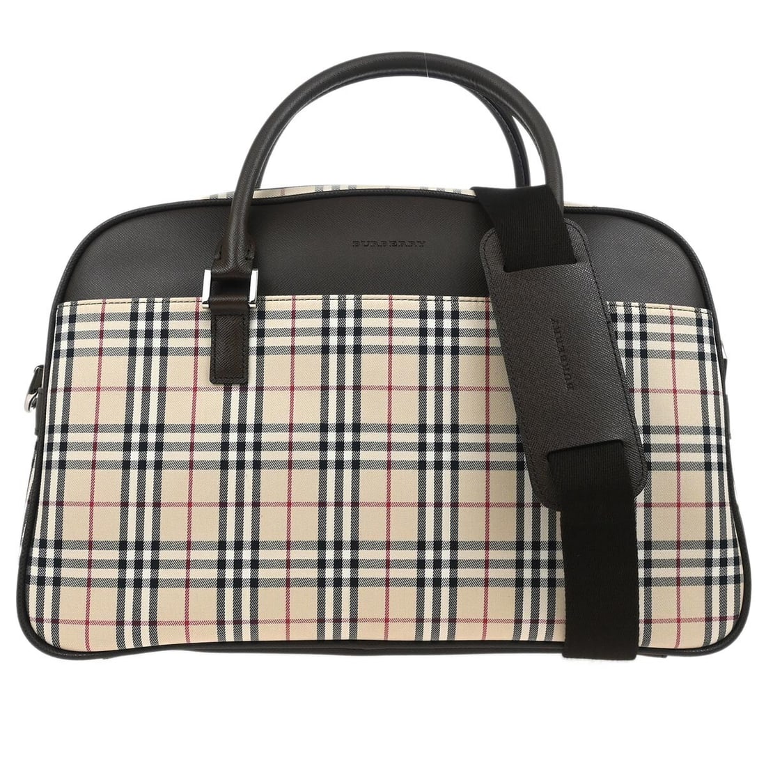 Burberry Check 2-Way Handbag Beige Brown Canvas Leather Top Handle: Burberry Check 2-Way Handbag Beige Brown Canvas Leather Top Handle This stylish Burberry Check 2-way handbag features a chic beige and brown check pattern, perfect for casual occasions. The bag boasts