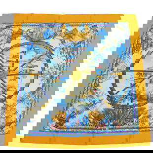 Hermes Carre 90 Yellow Maritime Silk Scarf 35.43 in: Hermes Carre 90 Yellow Maritime Silk Scarf 35.43 in Elevate your accessory collection with this exquisite Hermes Carre 90 scarf, featuring a vibrant yellow design inspired by maritime themes. Crafted