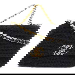 CHANEL 19 2 Way Chain Shoulder Bag Black Cotton: CHANEL 19 2 Way Chain Shoulder Bag Black Cotton Introducing the CHANEL 19 2 Way Chain Shoulder Bag, a perfect blend of style and practicality. This exquisite shoulder bag features a sleek black cotton