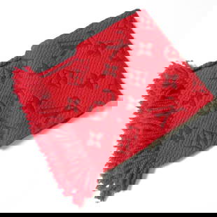 Louis Vuitton Monogram Echarpe Logomania Red Stole for Women: Louis Vuitton Monogram Echarpe Logomania Red Stole for Women Elevate your wardrobe with the Louis Vuitton Monogram Echarpe Logomania Scarf/Shawl. This stunning stole features a vibrant red color that