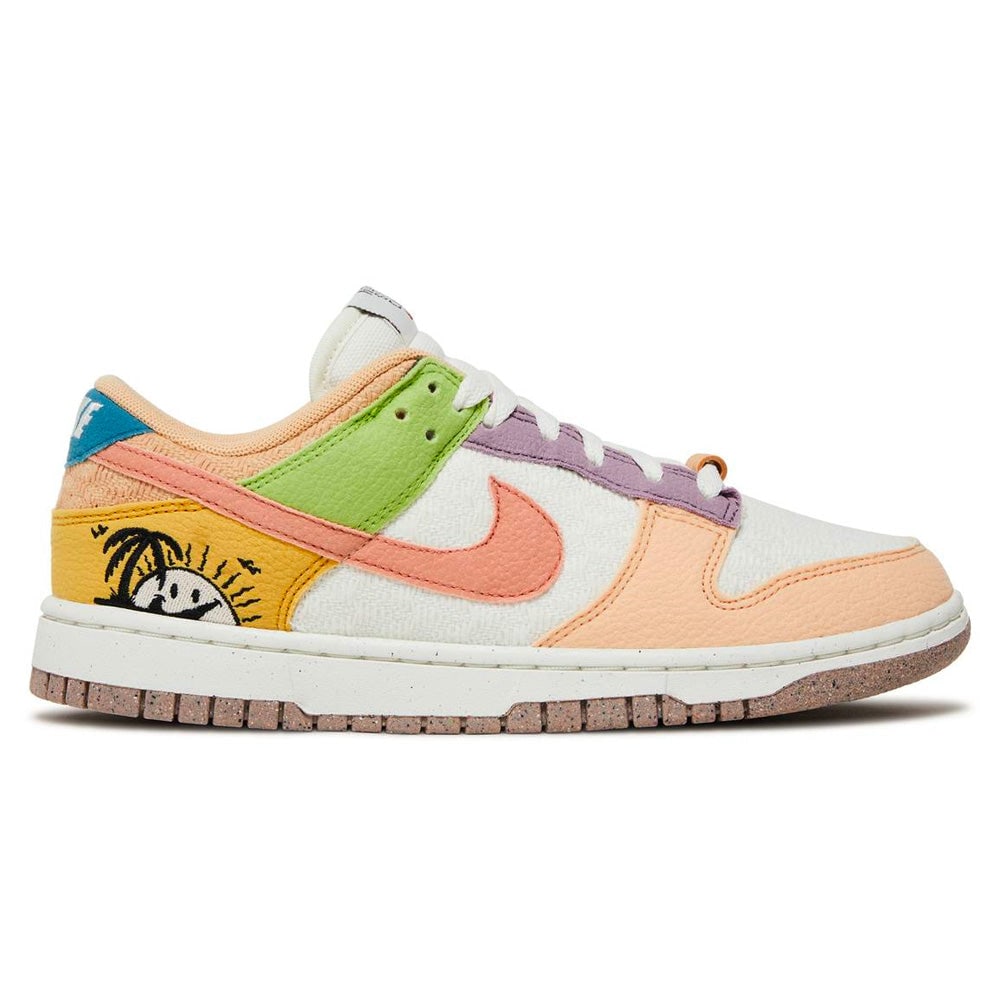 Nike Dunk Low Next Nature Sun Club Sail Multi Sneakers: Nike Dunk Low Next Nature Sun Club Sail Multi Sneakers Step into comfort and style with the Nike Dunk Low Next Nature Sun Club, designed in a Sail and Multi colorway. These sneakers are perfect for ca