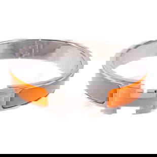 HERMES Clic H Orange Enamel Bracelet Fashion Accessory: HERMES Clic H Orange Enamel Bracelet Fashion Accessory This HERMES Clic H Bracelet is a stunning accessory that showcases a vibrant orange enamel finish. The bracelet's stylish design is complemented