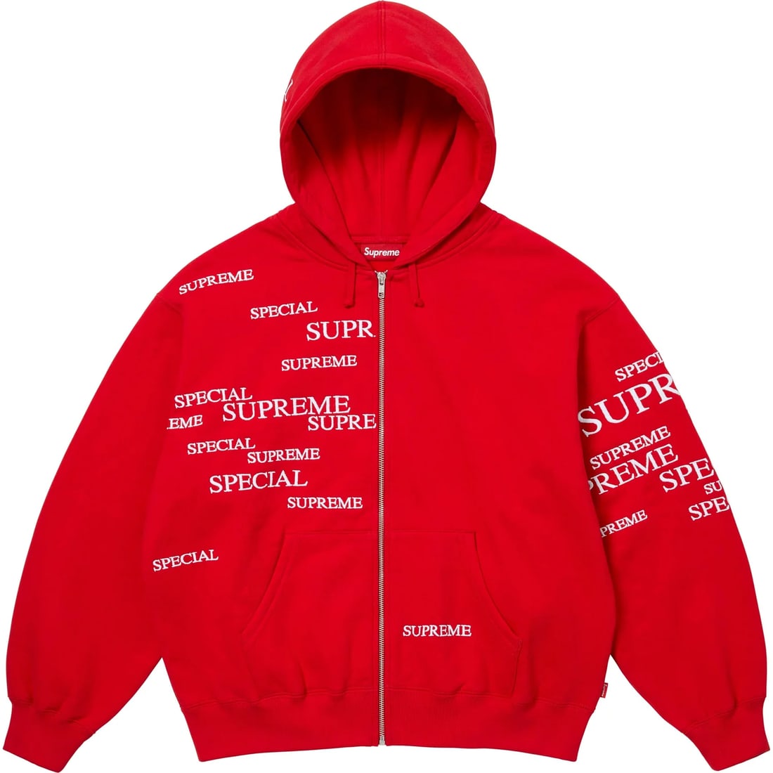 Supreme Red Fleece Zip Up Hoodie Special Edition: Supreme Red Fleece Zip Up Hoodie Special Edition This Supreme Special Red Zip Up Hoodie features a vibrant red color that stands out. Made from high-quality fleece fabric, it ensures comfort and warmt