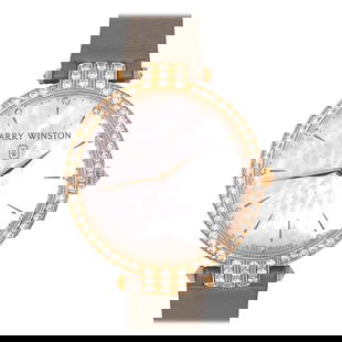 Harry Winston Premier 36mm Quartz Watch Rose Gold Diamonds Mother of Pearl 2018: Harry Winston Premier 36mm Quartz Watch Rose Gold Diamonds Mother of Pearl 2018 This exquisite Harry Winston Premier watch showcases a stunning combination of 18k rose gold and diamonds. The round-cut