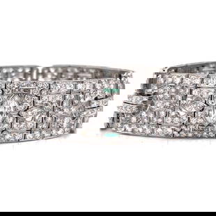 Art Deco Platinum Bracelet 23.50 Ct Diamonds Emeralds: Art Deco Platinum Bracelet 23.50 Ct Diamonds Emeralds This stunning Art Deco bracelet is crafted in platinum and features a remarkable combination of diamonds and emeralds. The piece is adorned with 3