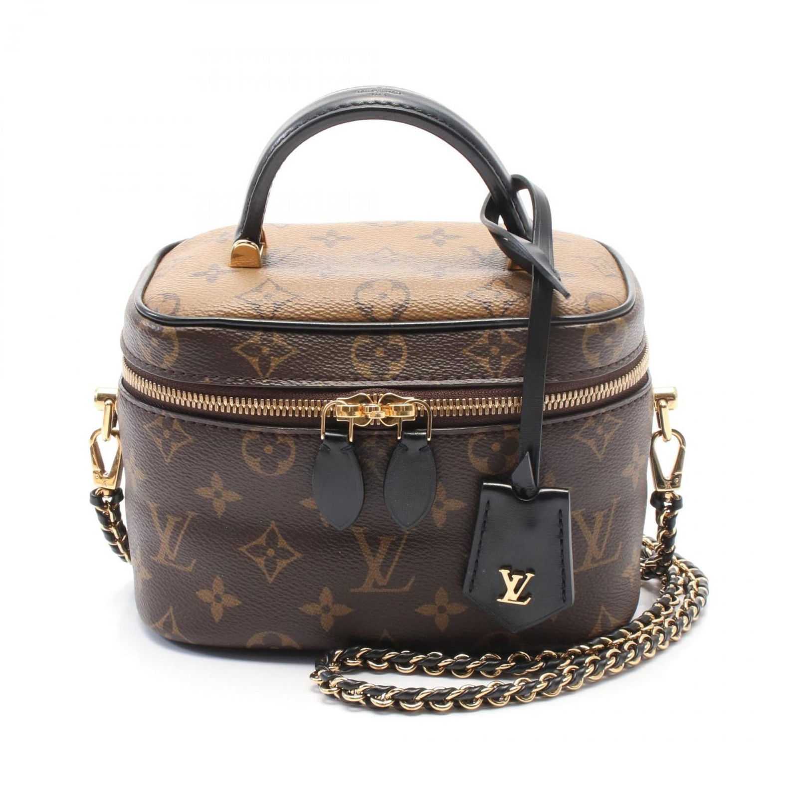 Louis Vuitton Vanity NV PM Handbag Monogram Reverse Coated Canvas Black Brown: Louis Vuitton Vanity NV PM Handbag Monogram Reverse Coated Canvas Black Brown Discover the elegance of the Louis Vuitton Vanity NV PM Handbag, expertly crafted from coated canvas PVC featuring the ico