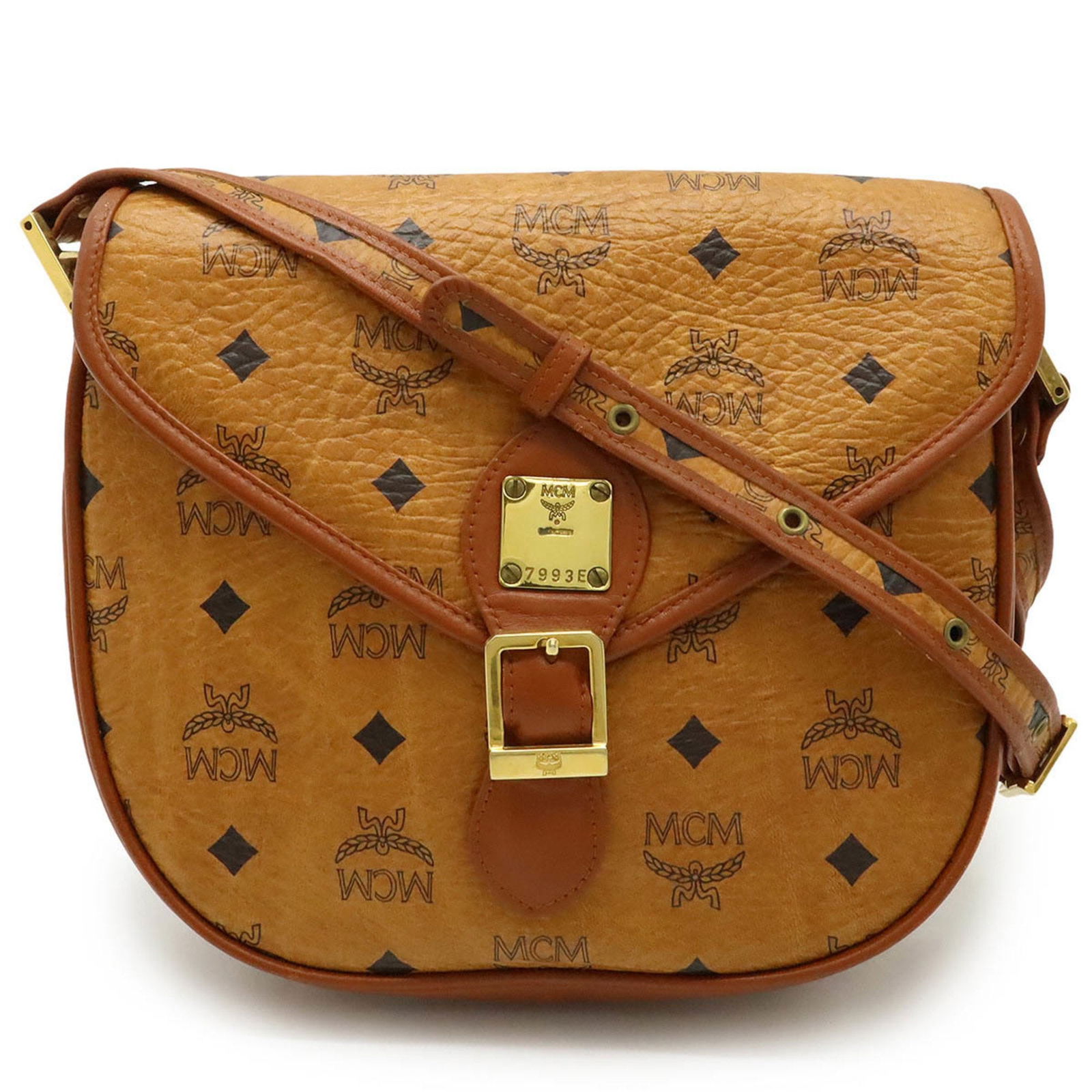 MCM Visetos Glam Pochette Shoulder Bag Cognac Brown PVC Leather: MCM Visetos Glam Pochette Shoulder Bag Cognac Brown PVC Leather Introducing the MCM Visetos Glam Shoulder Bag Pochette, a stylish accessory designed for the modern woman. Crafted from durable PVC leat