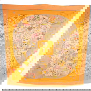 HERMES Silk Scarf in Vibrant Orange: HERMES Silk Scarf in Vibrant Orange Elevate your accessory collection with this exquisite HERMES scarf, crafted from luxurious silk in a vibrant orange hue. This regular-sized scarf is perfect for add