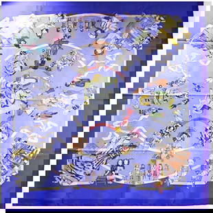 Hermes Hello Dolly Silk Scarf Muffler 90cm Women's Blue Purple: Hermes Hello Dolly Silk Scarf Muffler 90cm Women's Blue Purple Add a touch of elegance to your wardrobe with this exquisite Hermes Silk Scarf Muffler, featuring a charming "Hello Dolly" design. Perfec