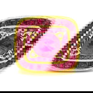 18K Yellow Gold Ring with GIA Certified 3.00 Ct Burma Ruby & 50 Rubies: 18K Yellow Gold Ring with GIA Certified 3.00 Ct Burma Ruby & 50 Rubies This stunning ring features a GIA Certified Burma ruby, weighing approximately 3.00 ct, expertly set in luxurious 18K yellow gold