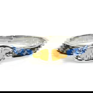 Hermes Clic Bangle Bracelet Enamel Blue Gold Silver Women's: Hermes Clic Bangle Bracelet Enamel Blue Gold Silver Women's Elevate your accessory collection with this exquisite Hermes Bangle Bracelet from the Clic line. Crafted in France, this elegant piece featu