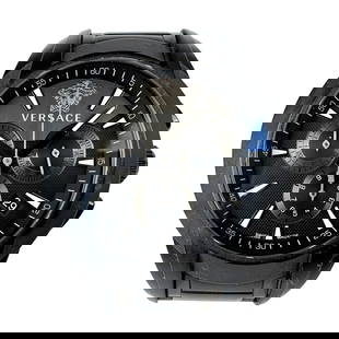 Versace Men's Stainless Steel Quartz Watch Black Dial: Versace Men's Stainless Steel Quartz Watch Black Dial This Versace wristwatch is a stylish accessory designed for men, featuring a robust stainless steel case and band. The elegant black dial is power