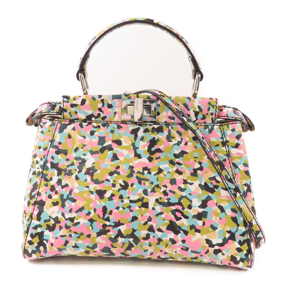 FENDI Peekaboo 2 Way Shoulder Bag Calfskin Leather Multicolor 9.1in: FENDI Peekaboo 2 Way Shoulder Bag Calfskin Leather Multicolor 9.1in Introducing the FENDI Peekaboo 2 Way Shoulder Bag, a stunning accessory crafted from premium calfskin leather. This multicolored bag