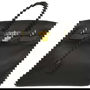 Hermes Black Togo Haut a Courroies 40 Handbag with Gold Hardware: Hermes Black Togo Haut a Courroies 40 Handbag with Gold Hardware This exquisite Hermes Haut a Courroies 40 handbag is crafted from luxurious black Togo leather, offering both elegance and durability.